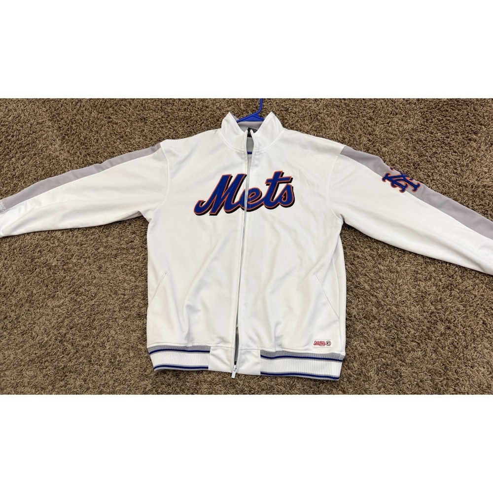 Stitches New York Mets Authentic Warm-up Jacket White Blue Mens Size Large